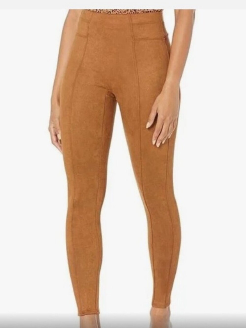 SPANX High-Waist Faux Suede Leggings in Tan Sz-M
